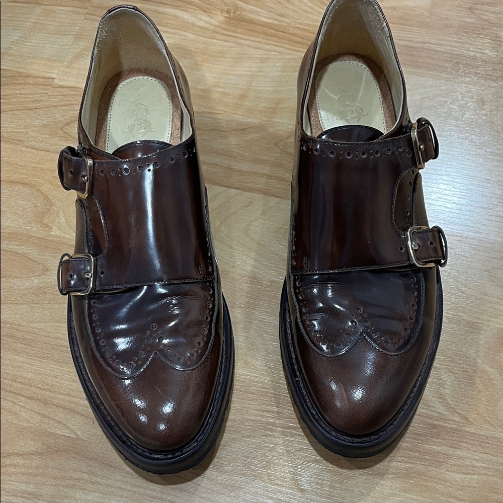 THE OFFICE OF ANGELA SCOTT MR YORK DOUBLE MONK STRAP BROWN LEATHER SHOES 39
